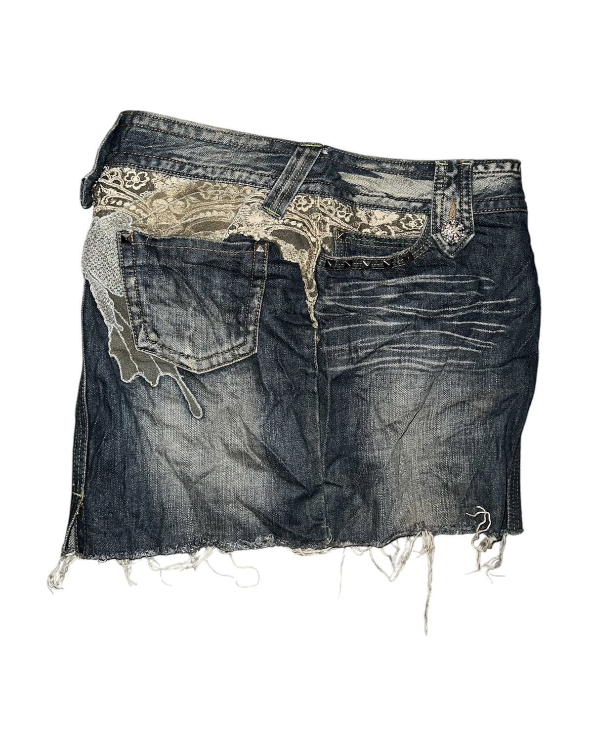 Blumarine Y2K butterfly lace&rhinestone denim skirt🦋 Size 28" / US 6 / IT 42 - 3 Thumbnail