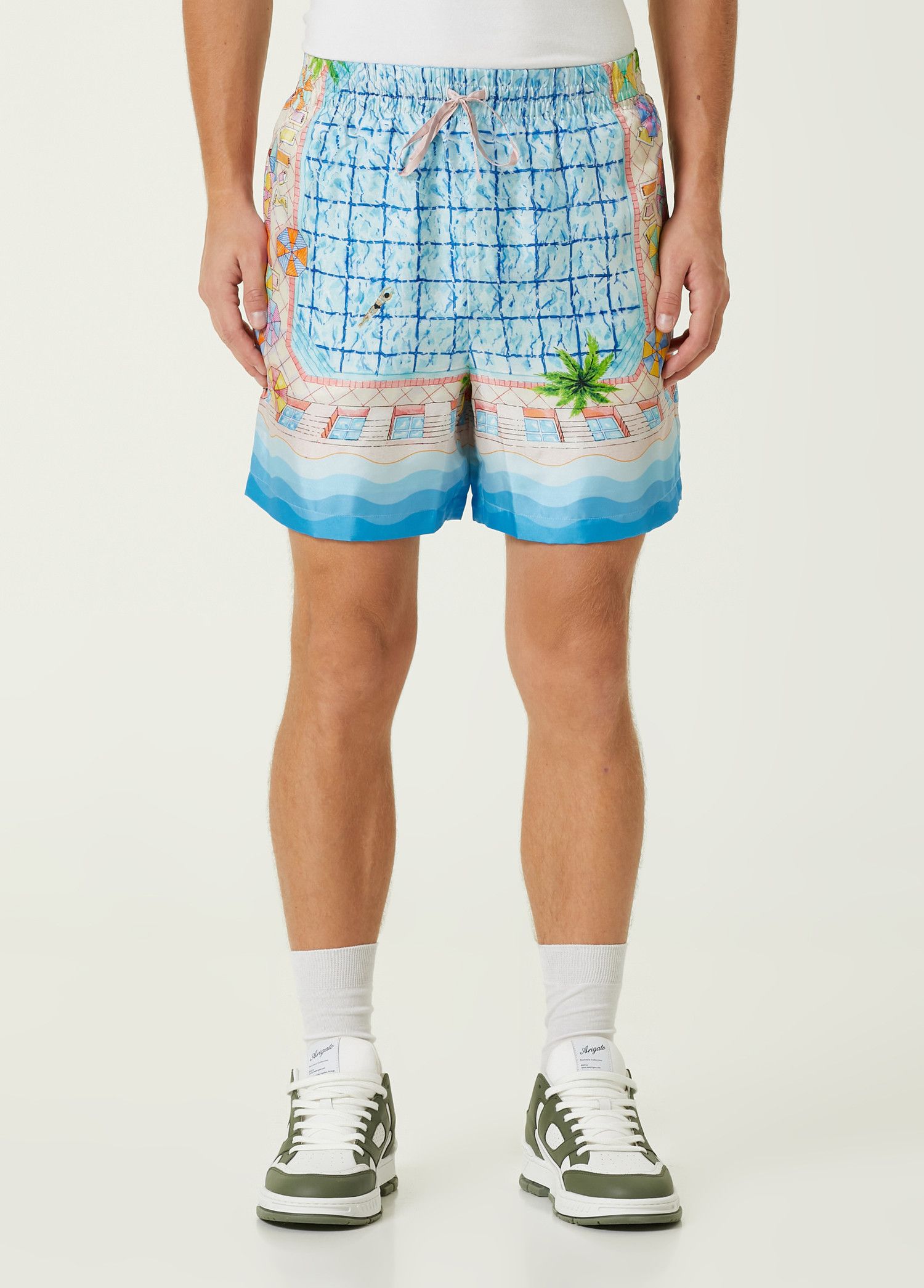 CASABLANCA Le Plongeon blue twill silk shorts Large
