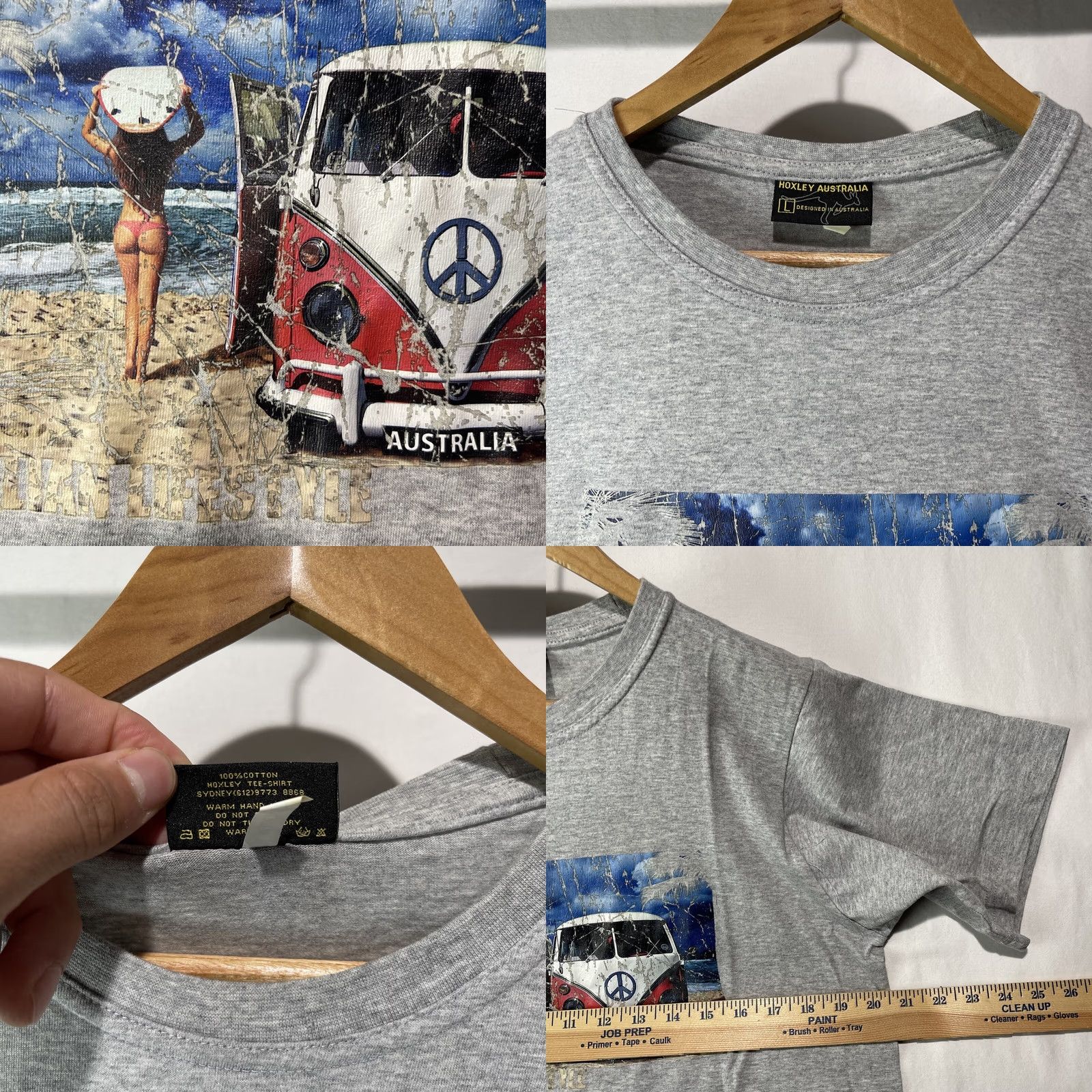 Vintage HOXLEY AUSTRALIA Shirt Mens Large Gray Cotton Knit Crew Neck Graphic Print Beach Outdoor Countries Theme Adult Size US L / EU 52-54 / 3 - 8 Thumbnail