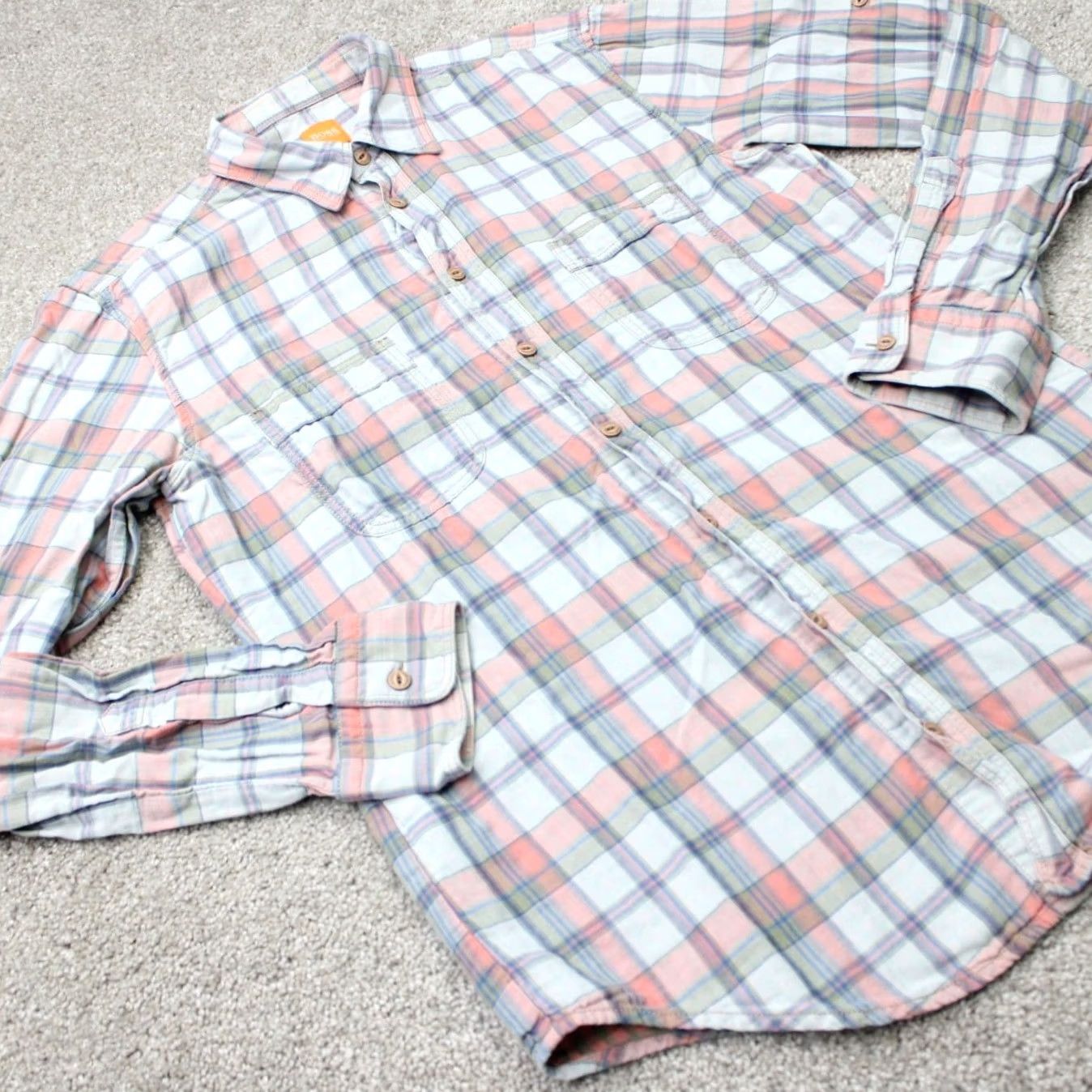 Hugo Boss HUGO BOSS Shirt Mens Medium Pink/Green CalifoE_1 Cotton Long Sleeve Button-Up Plaid Vintage No Size US M / EU 48-50 / 2 - 7 Thumbnail