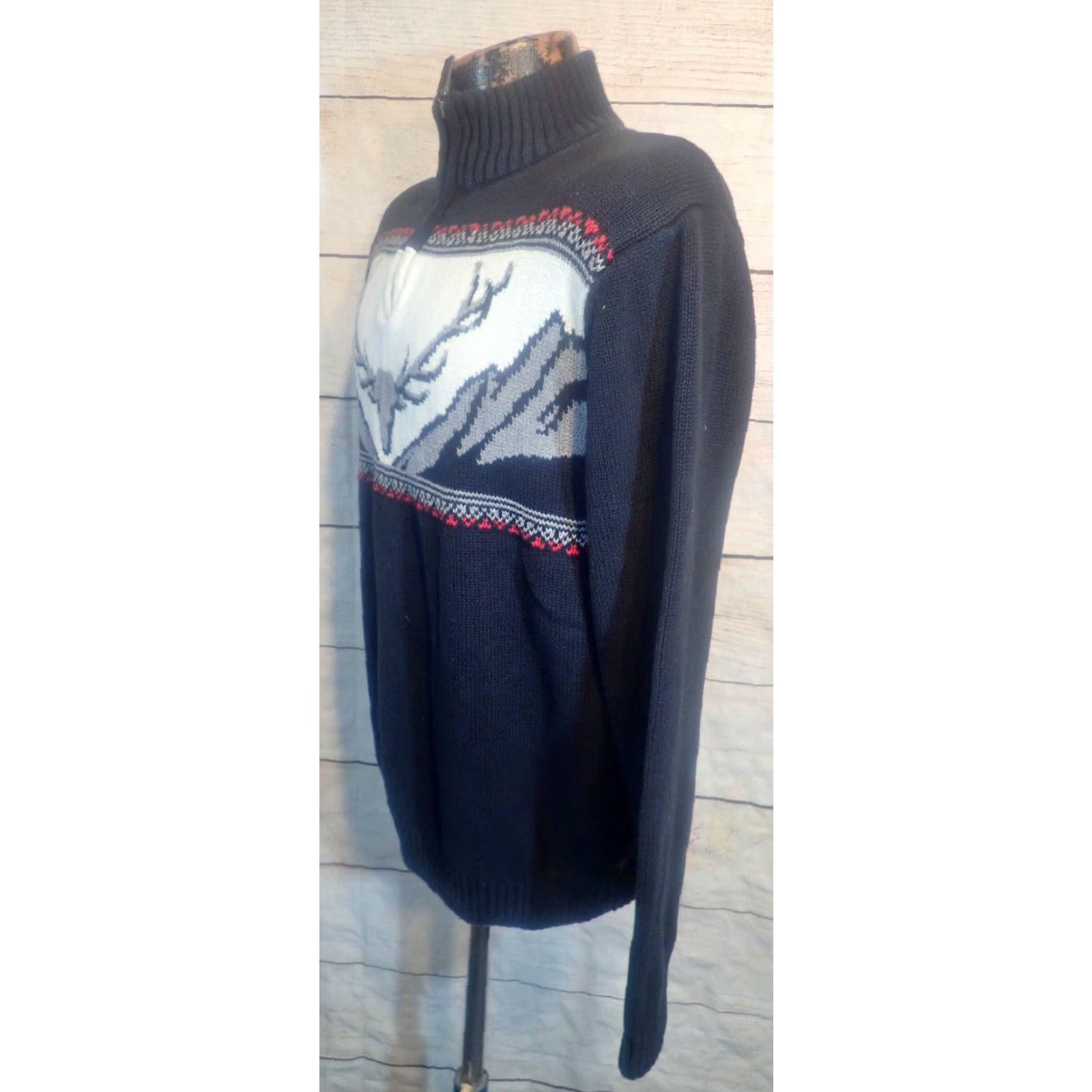 Chaps VINTAGE Women's Cotton Sweater Pullover 1/4 Zip Elk Skull Deer Southwestern Animal Print All Seasons Large Size L / US 10 / IT 46 - 2 Thumbnail