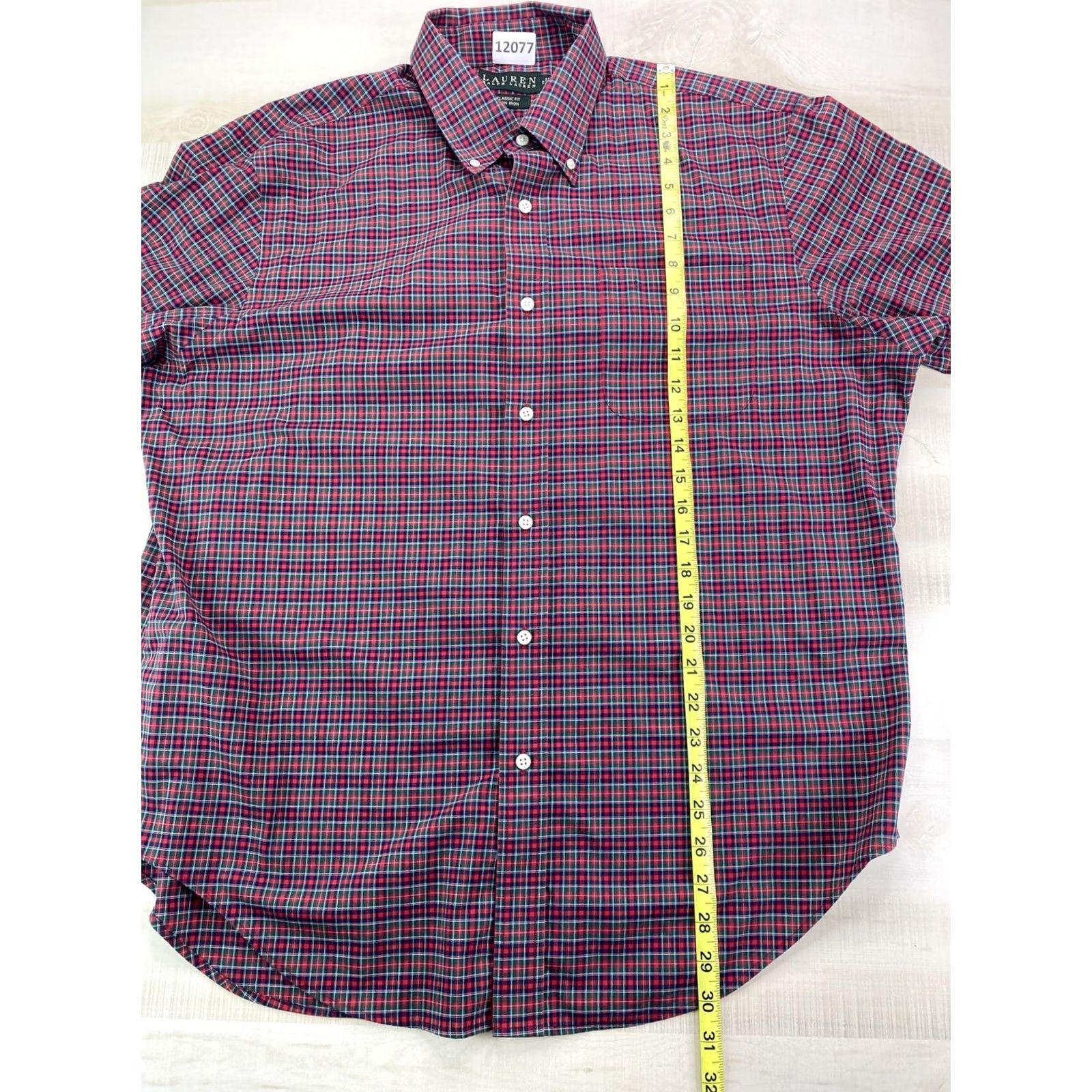 Ralph Lauren Lauren Ralph Lauren Dress Shirt Mens Red Plaid Non-Iron 17 34/35-12077 Size 46R - 5 Thumbnail