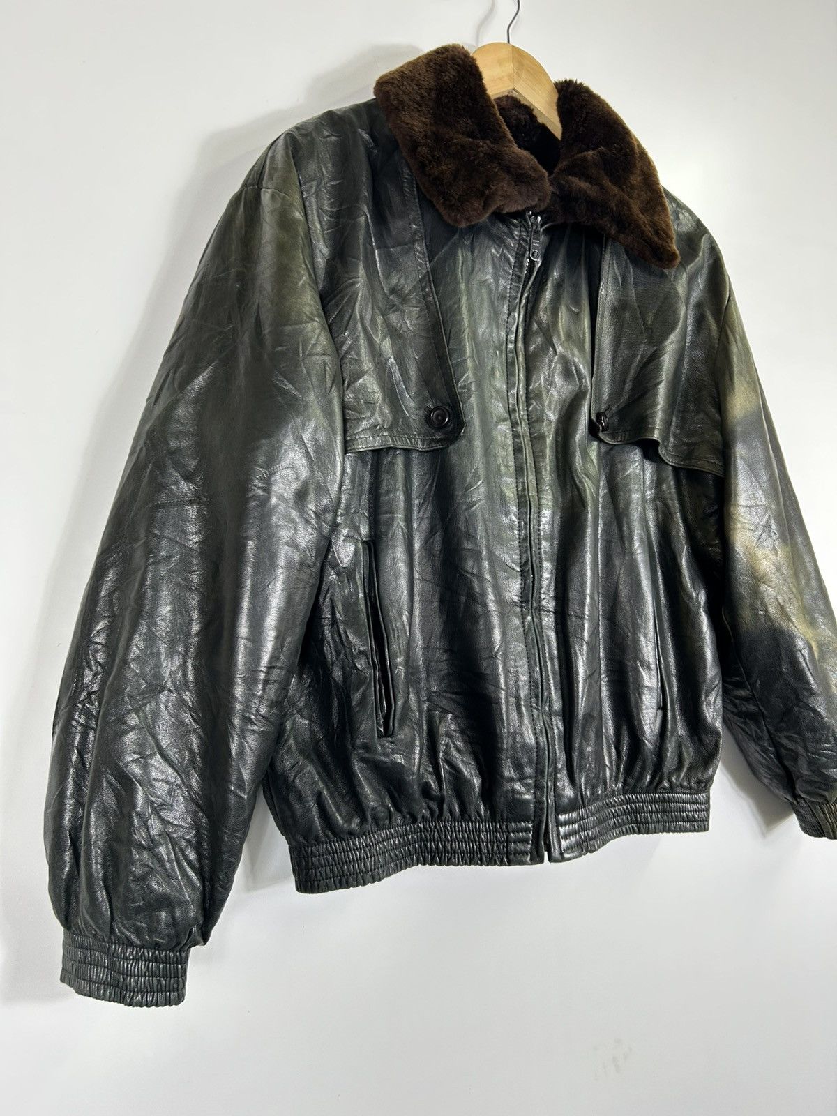 Leather ⚡️Vintage David Goodman Fur Collar Faded Leather Jacket Size US M / EU 48-50 / 2 - 2 Thumbnail
