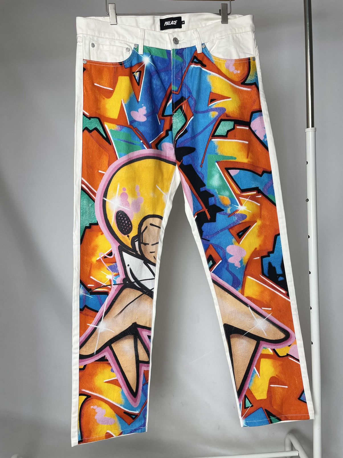 Palace Palace x Zomby DJ Graphic Printed Jeans Supreme White Pants Size US 34 / EU 50 - 3 Thumbnail