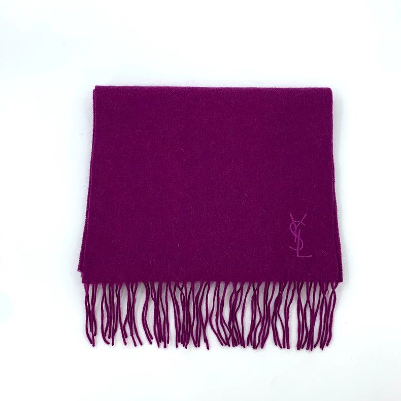 Saint Laurent Paris Saint Laurent Purple logo monogrammed embroidered wool frin Size ONE SIZE - 1 Thumbnail