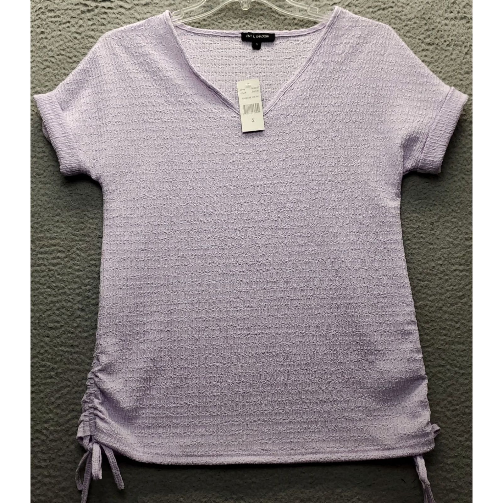 Vintage Tint & Shadow Blouse Top Womens S Purple Textured Short Sleeve V-Neck Side Tie Blouse Size S / US 4 / IT 40 - 2 Thumbnail