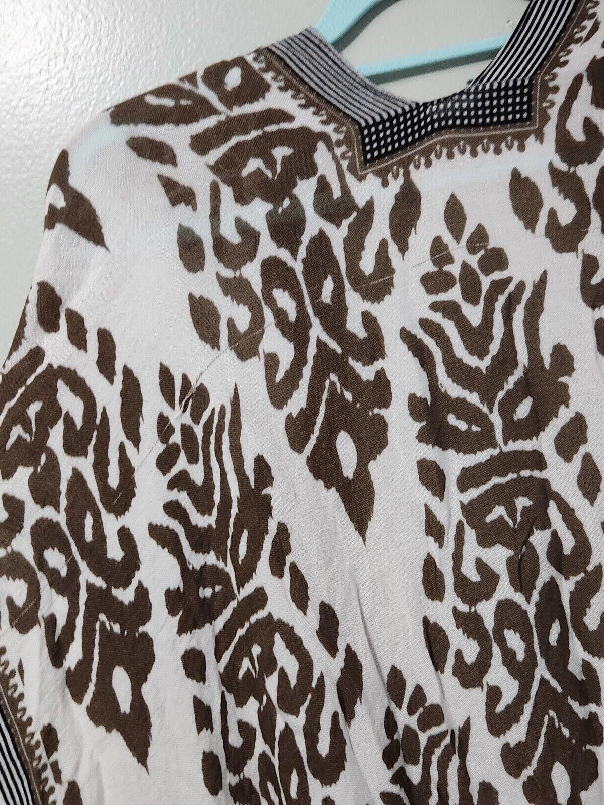 Designer Comfyluxe Kimono Cover Up White Brown Tassled One Size Size ONE SIZE - 4 Thumbnail