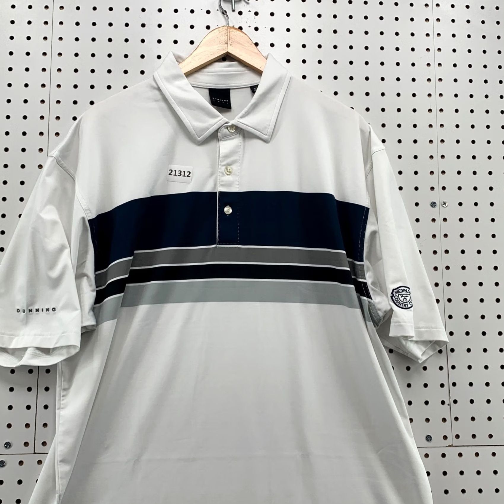 Vintage Dunning Polo Shirt Medinah Country Club White Blue Stripe Mens 2XL Size US XXL / EU 58 / 5 - 7 Thumbnail