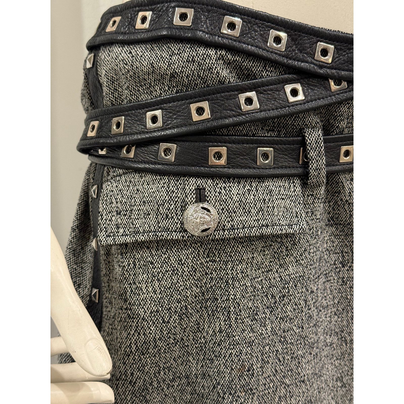 Versace 2000s Gianni Versace bondage studded wool skirt Size 32" / US 10 / IT 46 - 3 Thumbnail