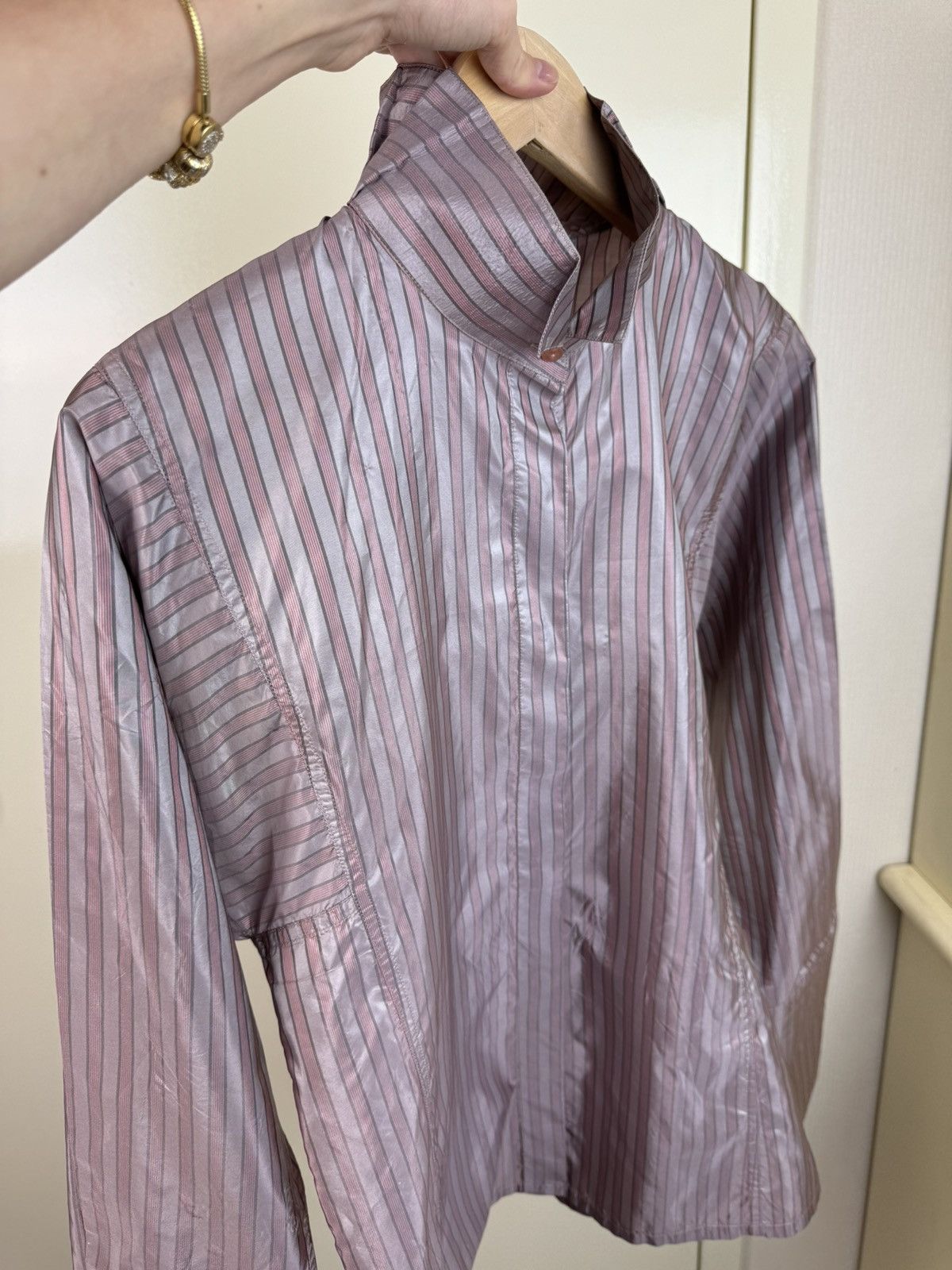 Jil Sander Jil Sander Vintage Silk Striped Shirt Blouse Dracula Collar Size S / US 4 / IT 40 - 21 Thumbnail