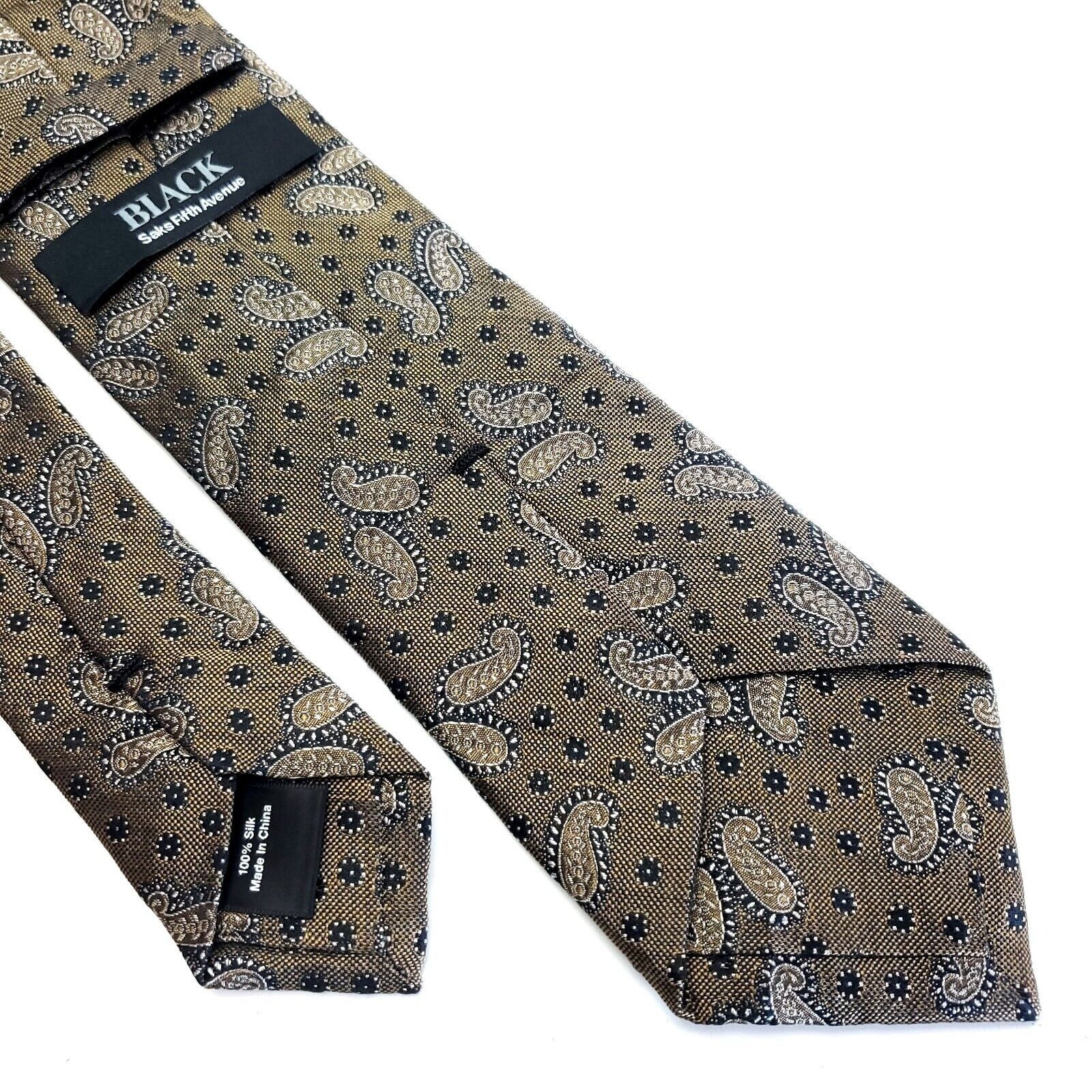 Saks Fifth Avenue Black Saks Fifth Avenue Beige Paisley Woven Silk Tie Size ONE SIZE - 5 Thumbnail