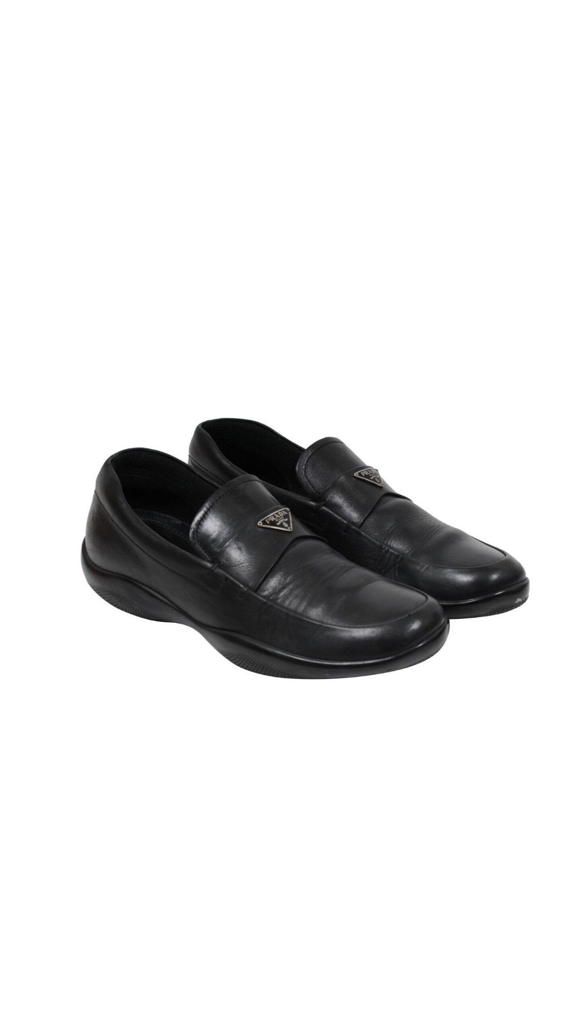 Prada Logo Plaque Loafers Black Leather Moccasin - 01900 Size US 7 / EU 40 - 13 Thumbnail