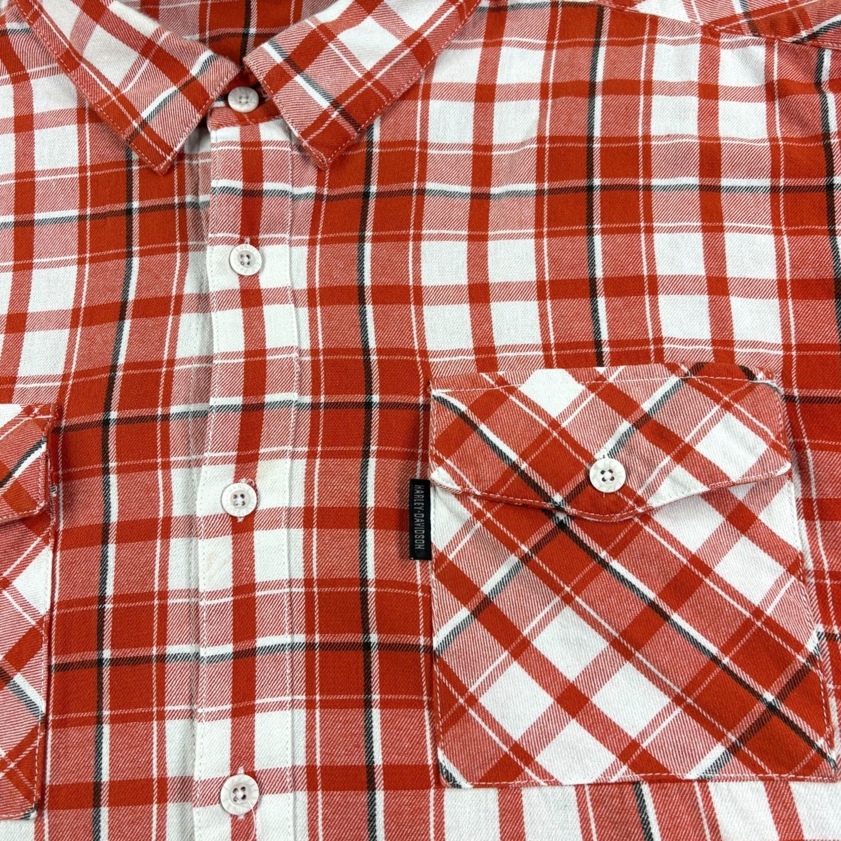 Harley Davidson Harley-Davidson Shirt Mens 3XL Orange Plaid Button-Up Short Sleeve Casual Biker Pockets Size US XXL / EU 58 / 5 - 2 Thumbnail