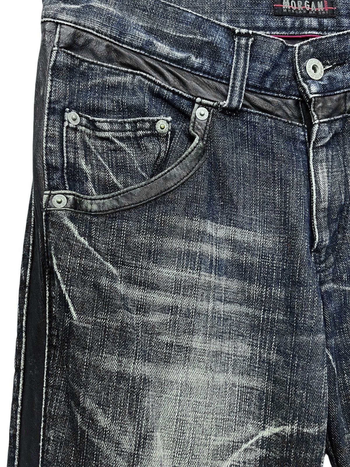 Morgan Homme 🔥VIntage MORGAN HOMME Side Seam Leather Mudwash Flare Denim Size US 30 / EU 46 - 9 Thumbnail