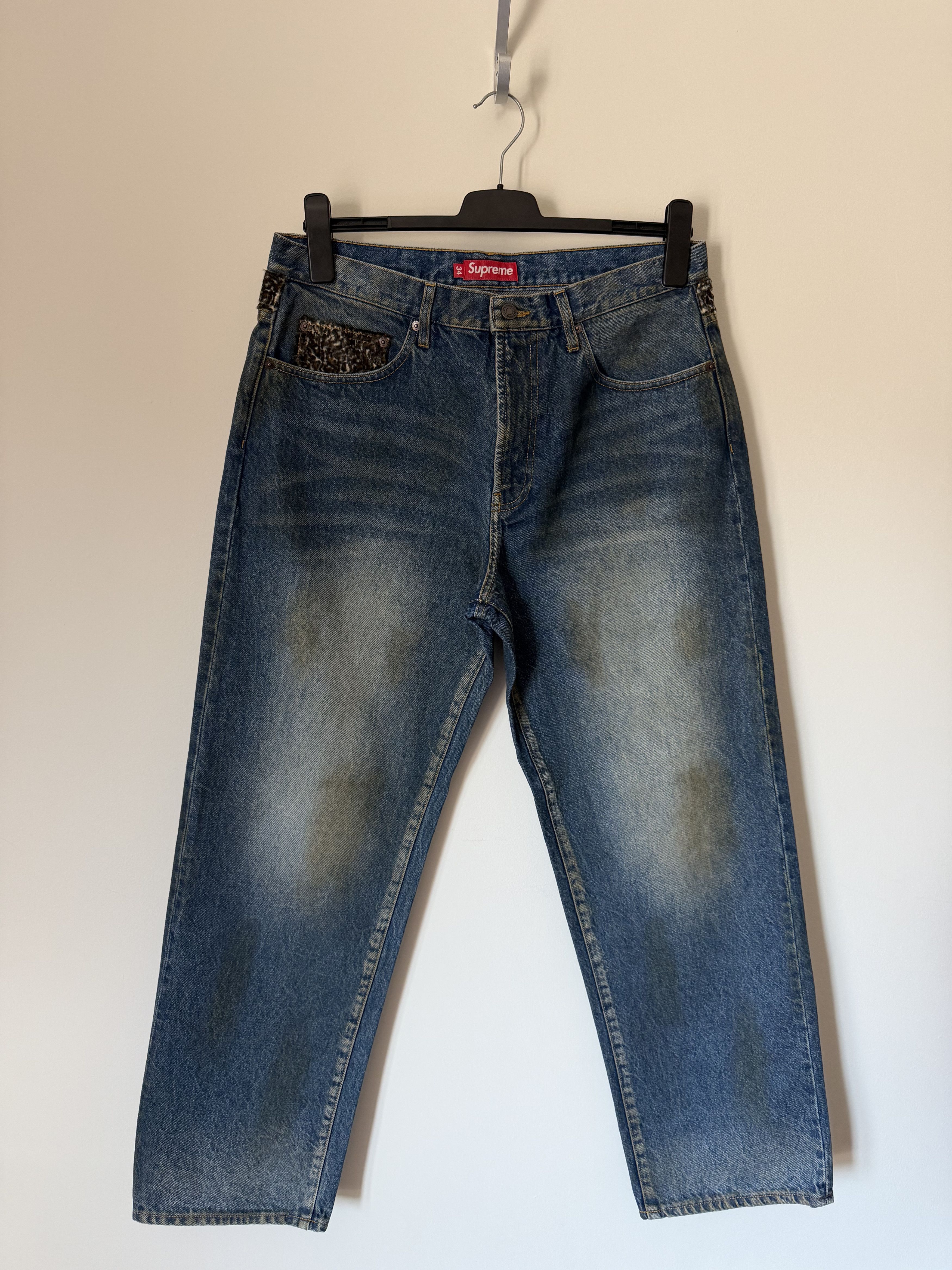Supreme Supreme Leopard Faux Fur Loose Fit Jeans in Washed Indigo Size US 34 / EU 50 - 4 Thumbnail