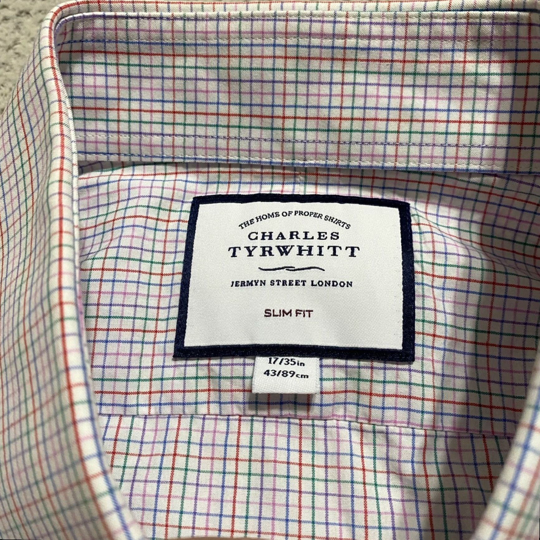Charles Tyrwhitt Charles Tyrwhitt Mens 17 Shirt Multicolor Plaid Long Sleeve Button Front Slim Shirt Size US XL / EU 56 / 4 - 3 Thumbnail