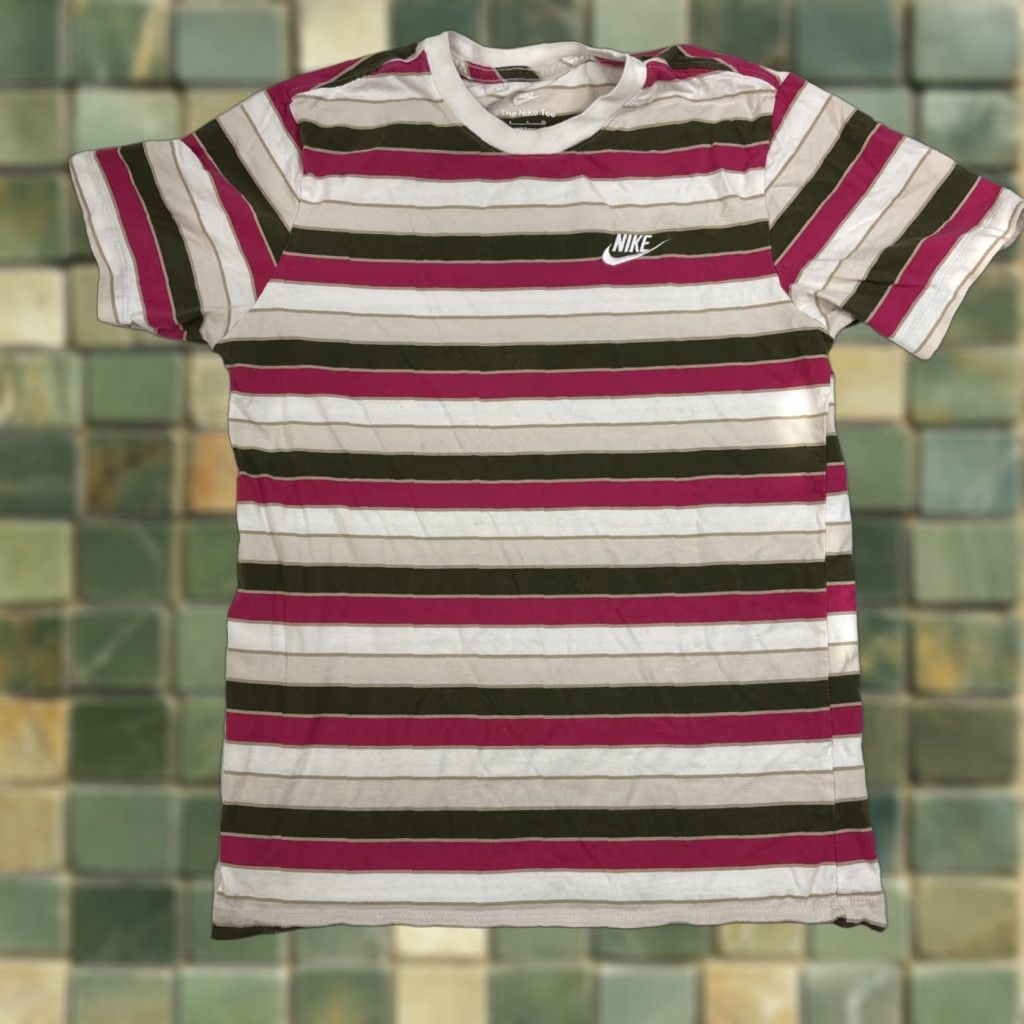 Nike Nike Men's Sportswear Club Striped T-Shirt DN5255-100 Size S Pink Green Shirt Mens Regular Short Sleeve Crew Neck Multicolor Logo Size US S / EU 44-46 / 1 - 1 Thumbnail