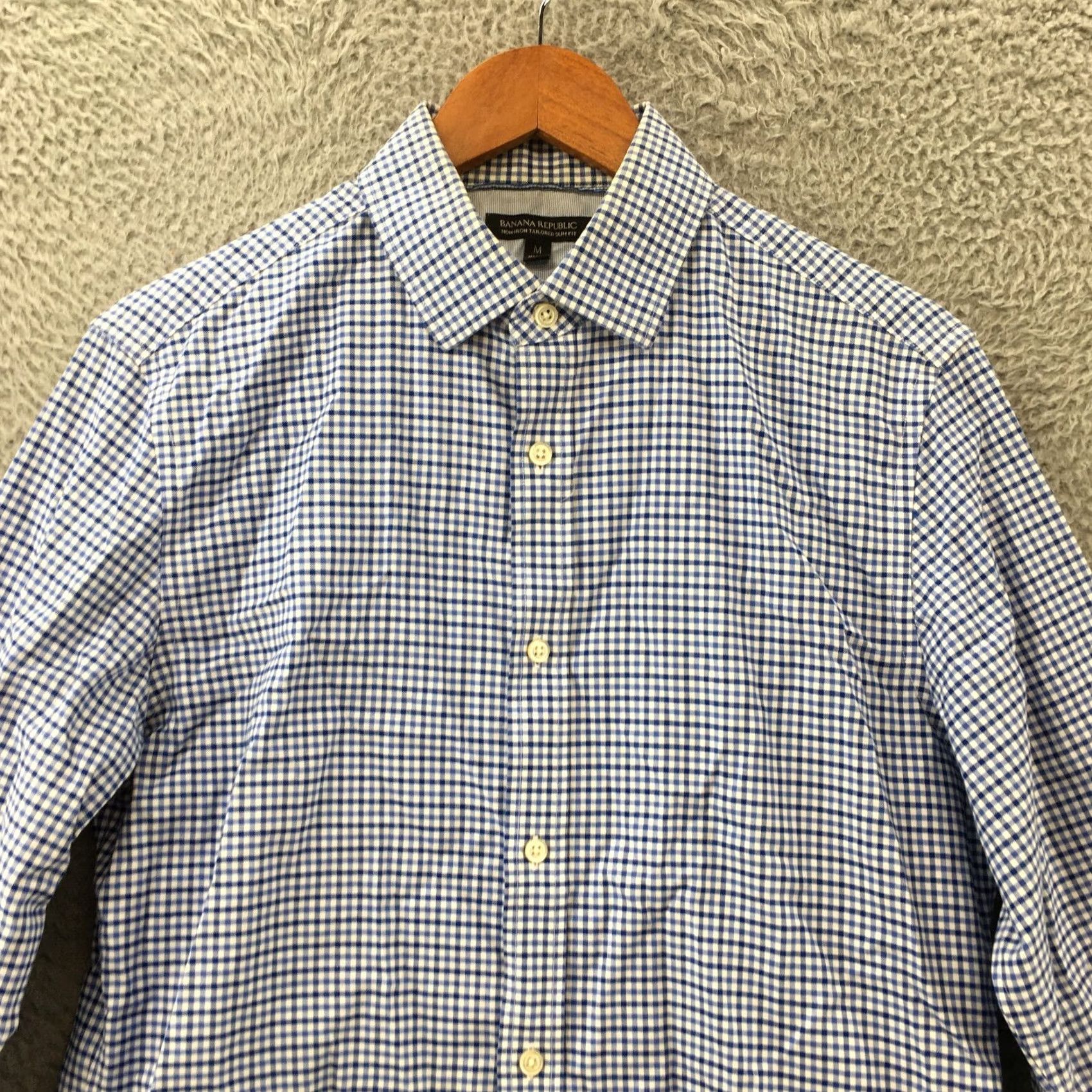 Banana Republic Banana Republic Dress Shirt Mens M Blue Check Cotton Collared Long Sleeve Casual Shirt Size US M / EU 48-50 / 2 - 2 Thumbnail