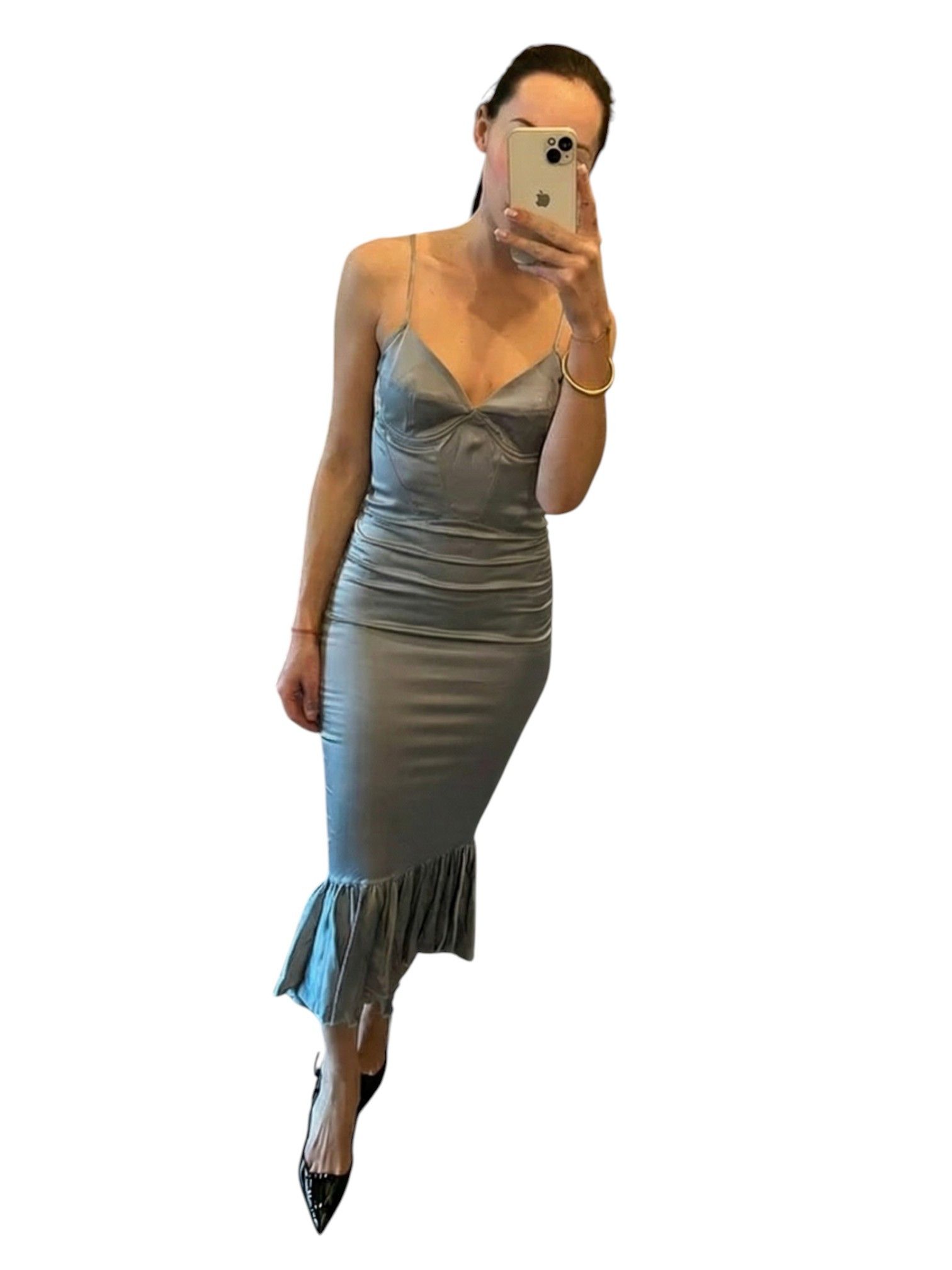 Just Cavalli ust Cavalli Silver Silk Ruffle Hem Slip Dress c.2000s Size S / US 4 / IT 40 - 1 Thumbnail
