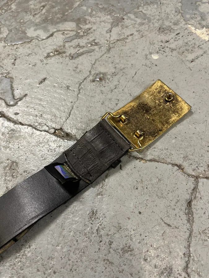 Roberto Cavalli 2000s Cavalli Golden Brut Rectangle Black Leather Belt Size ONE SIZE - 8 Thumbnail