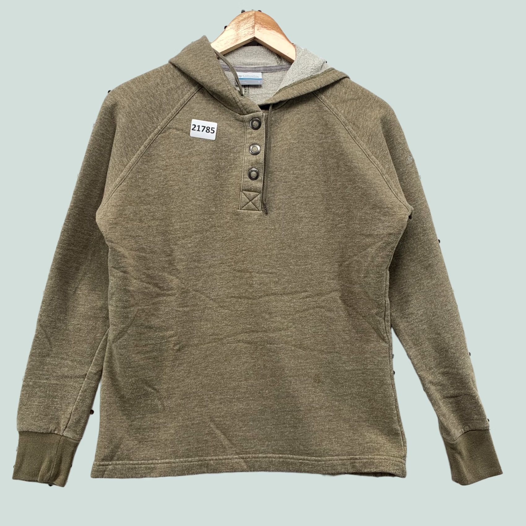 Vintage Columbia Henley Hooded Button Sweatshirt Brown Womens Small Pullover Size S / US 4 / IT 40 - 1 Thumbnail