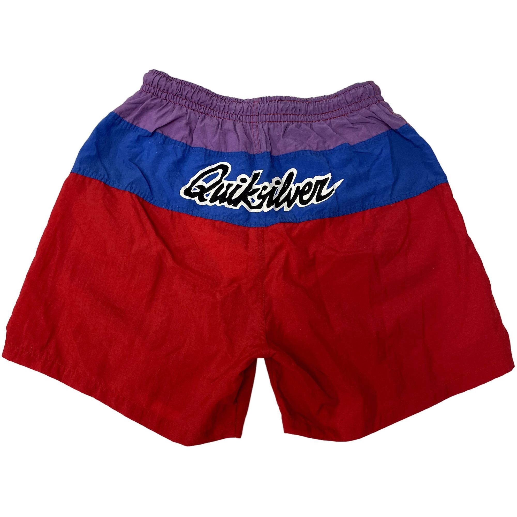 image of 80's Quiksilver Red Color Block Logo Spellout Trunks Shorts, Men's (Size 30)