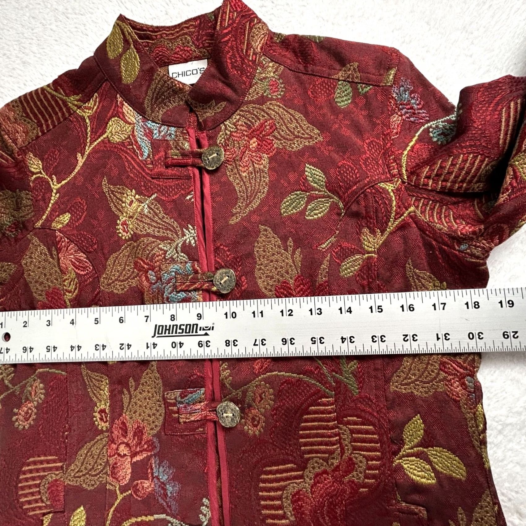 Vintage Chico's Women Red Floral Embroidered Asian Jacket Mandarin Collar Cottage Size 0 Size XS / US 0-2 / IT 36-38 - 7 Thumbnail