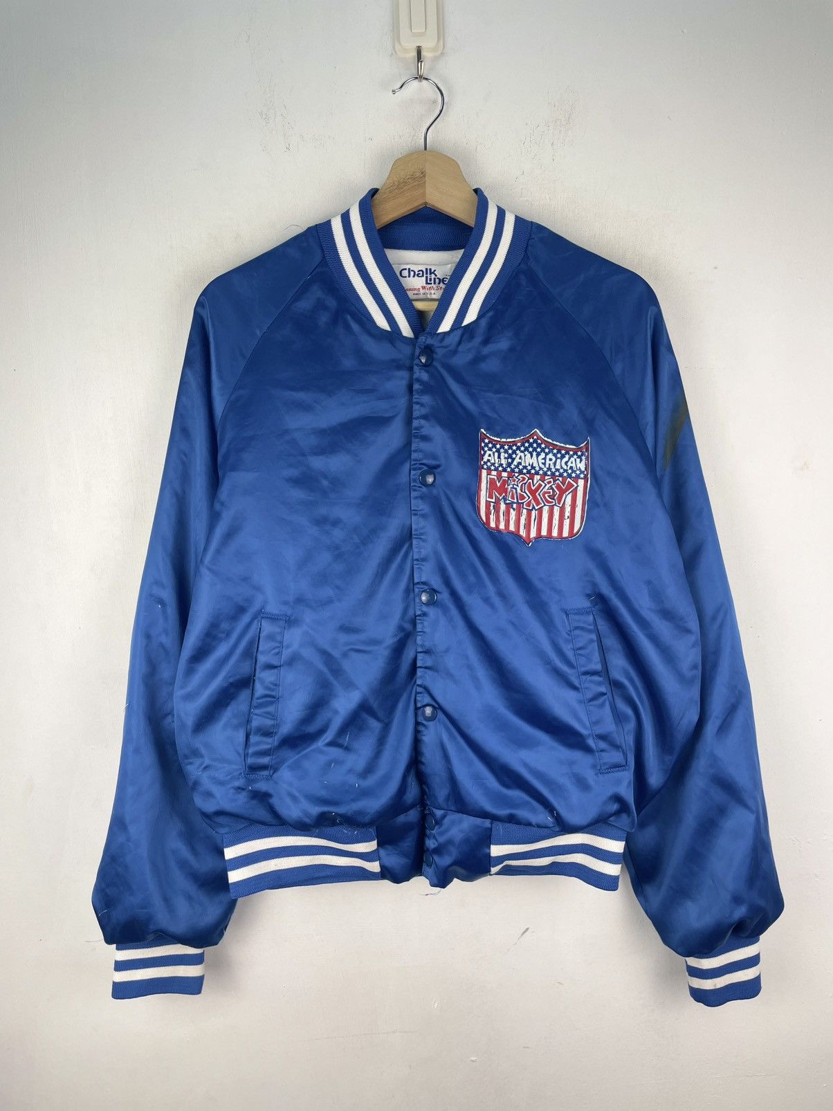 Chalk Line × Disney × Mickey Mouse Vintage 90s Mickey Mouse Satin Bomber Varsity Jacket Size US M / EU 48-50 / 2 - 1 Thumbnail
