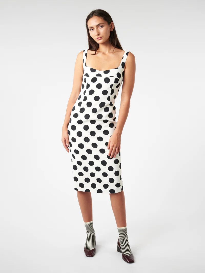 Marni o1w1db10824 Polka Dots Sleeveless Midi Dress in White Black Size M / US 6-8 / IT 42-44 - 2 Thumbnail