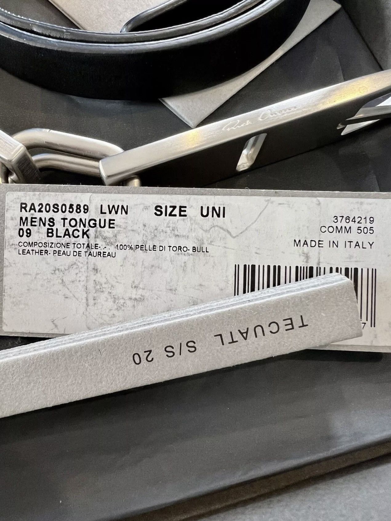 Rick Owens New/Box TECUATL Black Cow Bull Tongue Leather XL Long Belt Size ONE SIZE - 17 Thumbnail