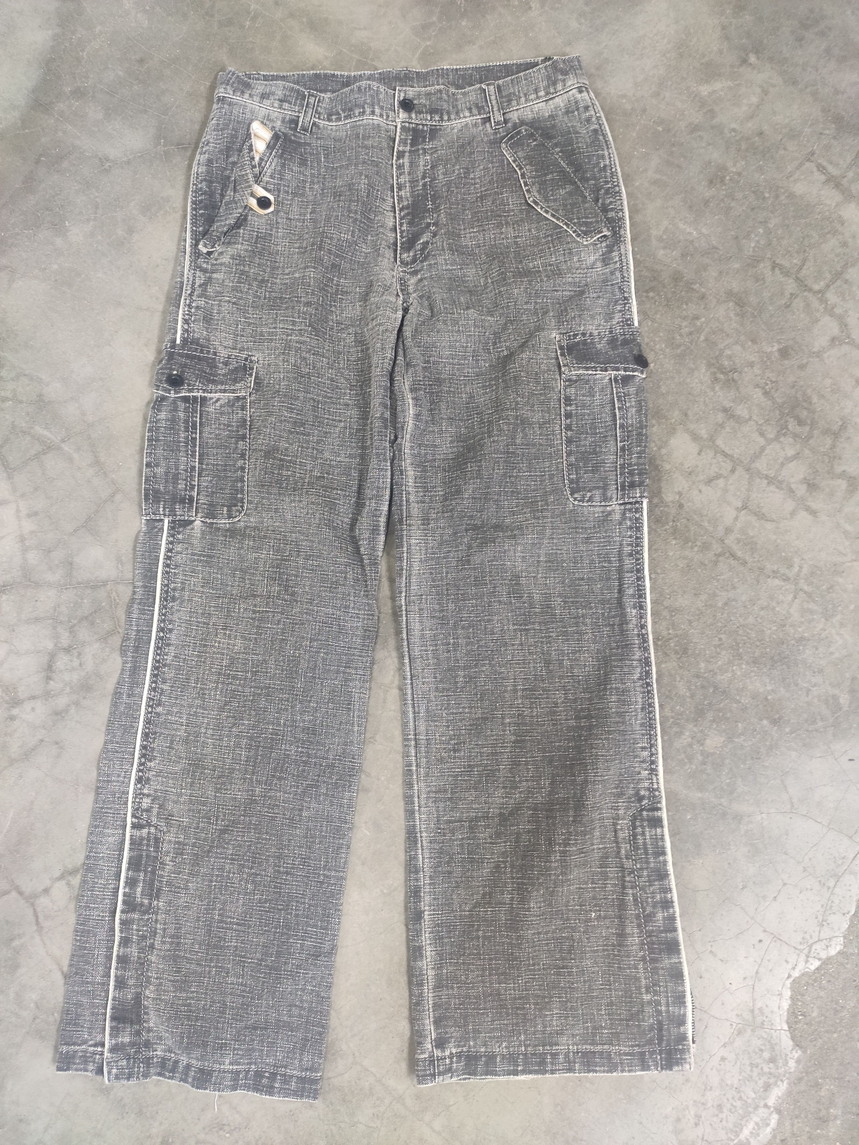image of Abahouse Cargo Pants Flared Jeans in Grey, Men's (Size 32)