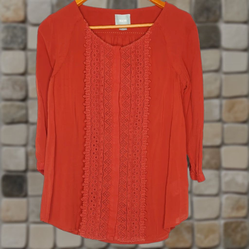 Vintage Maeve Blouse Women 6 Embroidered Button Rust Orange Half Sleeve Scoop Neck Casual Vintage No (adjust as needed to fit allowed) Size M / US 6-8 / IT 42-44 - 1 Thumbnail