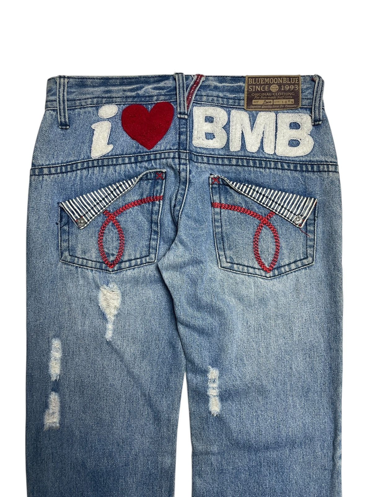 Angel Blue 2000’s Blue Moon Blue - Distressed Lowrise Patch Denim Pants Size US 26 / EU 42 - 7 Thumbnail