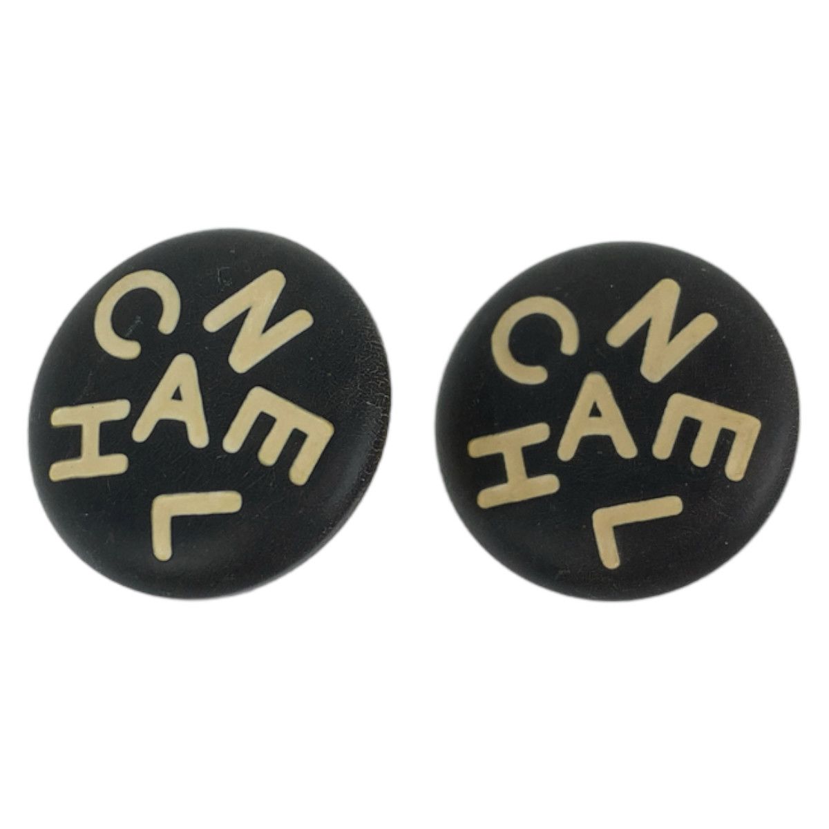 Chanel Chanel Chanel Vintage Logo Monotone Black Beige Gold Plastic/Metal Earrings Plastic Earrings 95A in Very Good Condition Size ONE SIZE - 1 Thumbnail