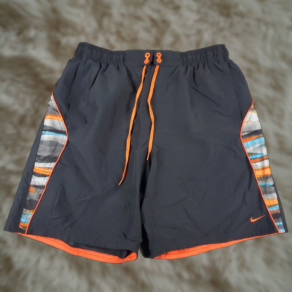 Nike Nike Shorts Mens Large Gray Orange Swoosh Lace Tie Beach Board Swim Trunks Size US 33 - 1 Thumbnail