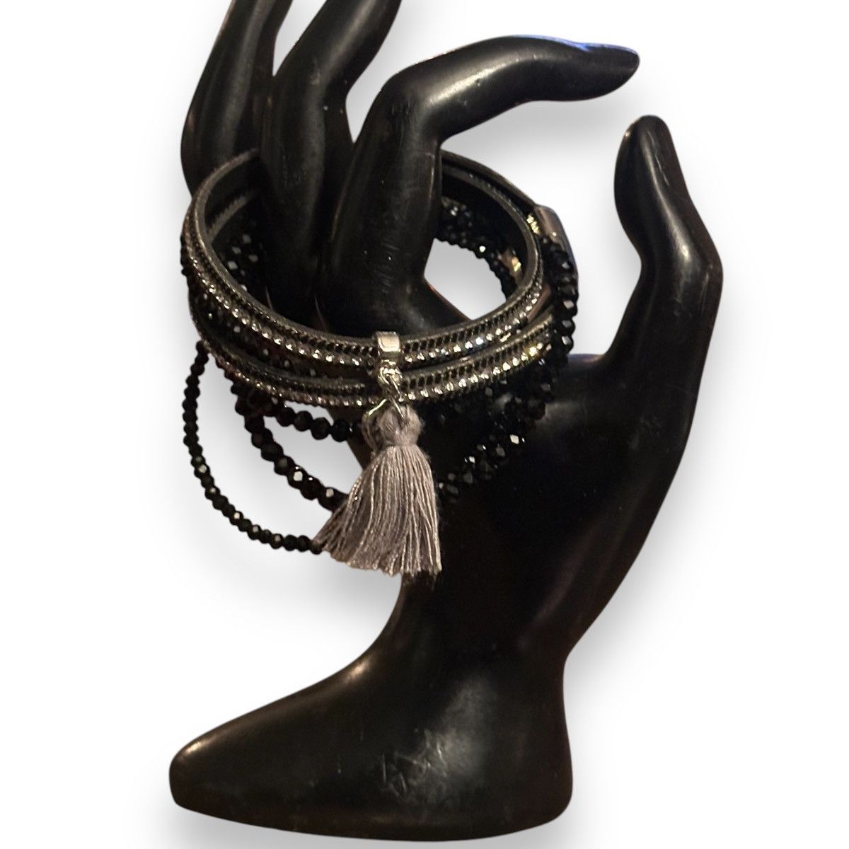 Other Black rhinestone leather wrap bracelet with tassel Size ONE SIZE - 2 Thumbnail