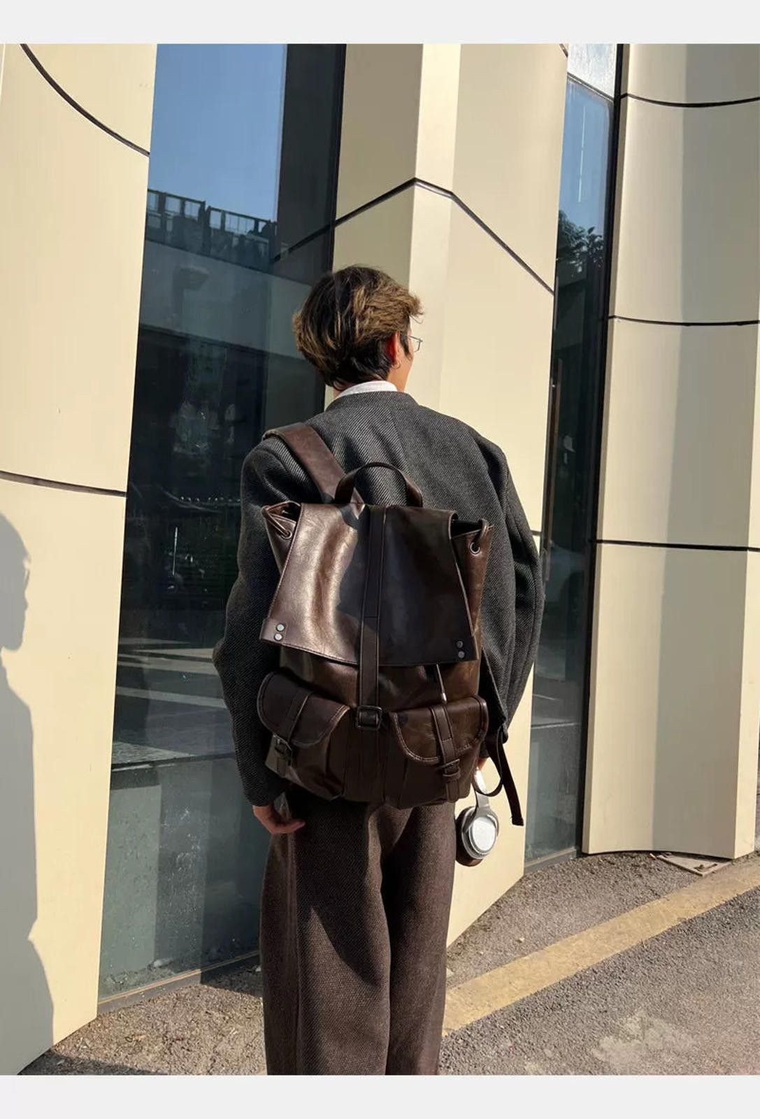 Leather Dark Brown Vintage Leather Backpack, Classic Rucksack Size ONE SIZE - 11 Thumbnail