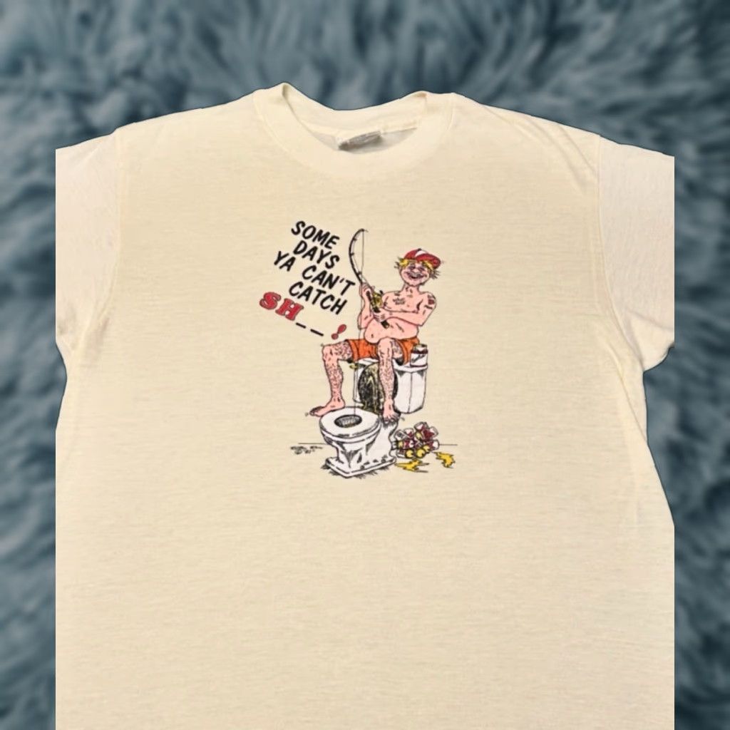 Vintage VINTAGE Fishing Humor Can’t Catch Sh*t Adult Humor 1987 VTG Shirt Mens L Beige T-Shirt 80s 90s USA Cartoon Funny Vintage Shirt Mens L Size US L / EU 52-54 / 3 - 1 Thumbnail