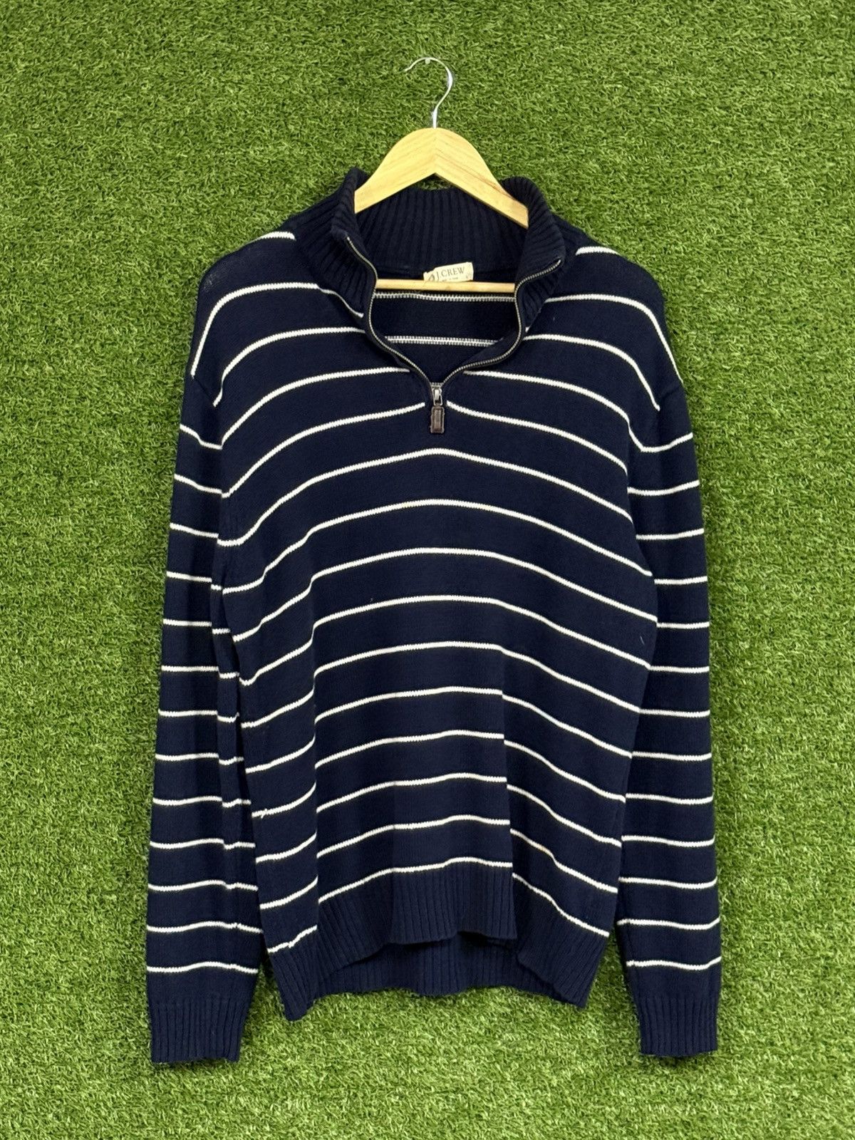 J.Crew J.Crew JCrew Striped Knit Navy White Stripe Zip Sweater Size US L / EU 52-54 / 3 - 1 Thumbnail
