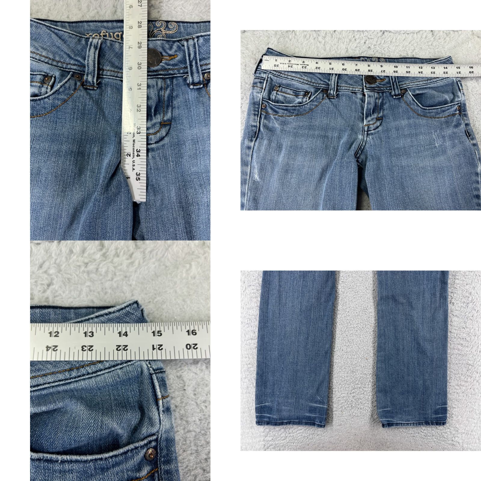 Denime Refuge Jeans Womens 7 Blue Denim Flared Distressed Embroidered Cotton Jeans Size 28" / US 6 / IT 42 - 9 Thumbnail