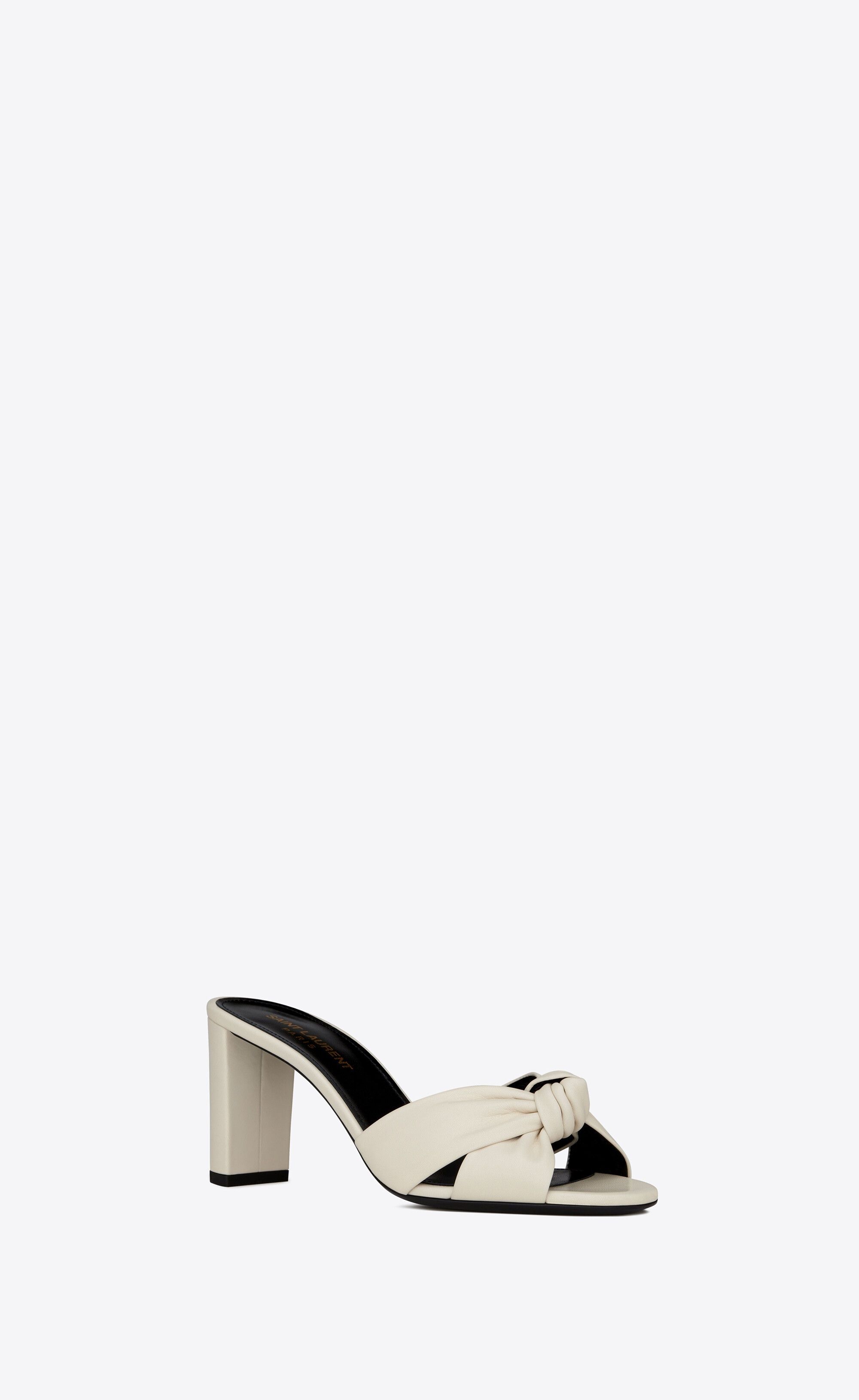 Saint Laurent Paris o1s1wg110225 620130 Bianca Heeled Mules Smooth Leather White Size US 12 / IT 42 - 3 Thumbnail