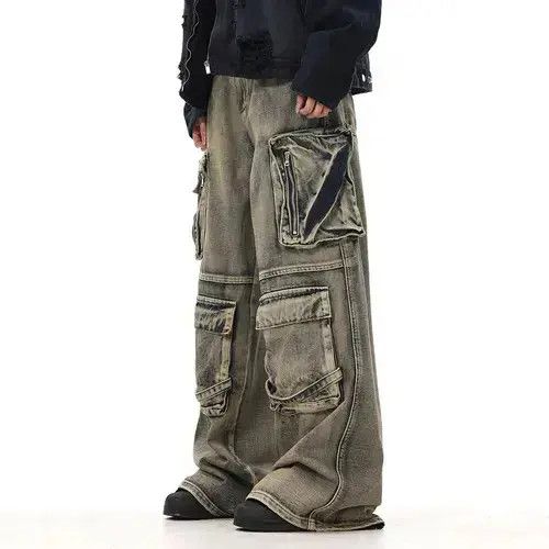 Jean Streetwear Hip Hop Multi Pockets Baggy Jeans Size US 33 - 1 Thumbnail