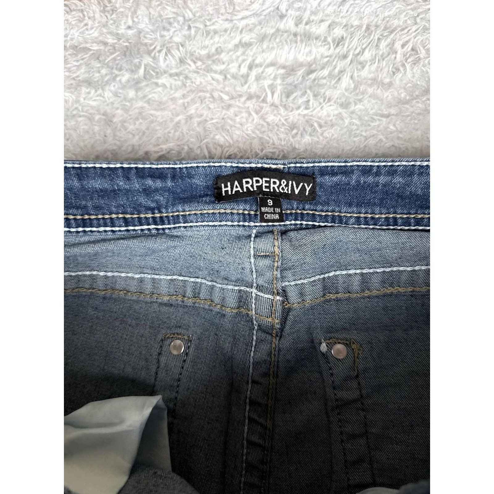 Vintage HARPER&IVY Jeans Bootcut Juniors 9 Blue Wash Mid Rise Stretch Rhinestone 29x31 Womens Pants Size 30" / US 8 / IT 44 - 6 Thumbnail