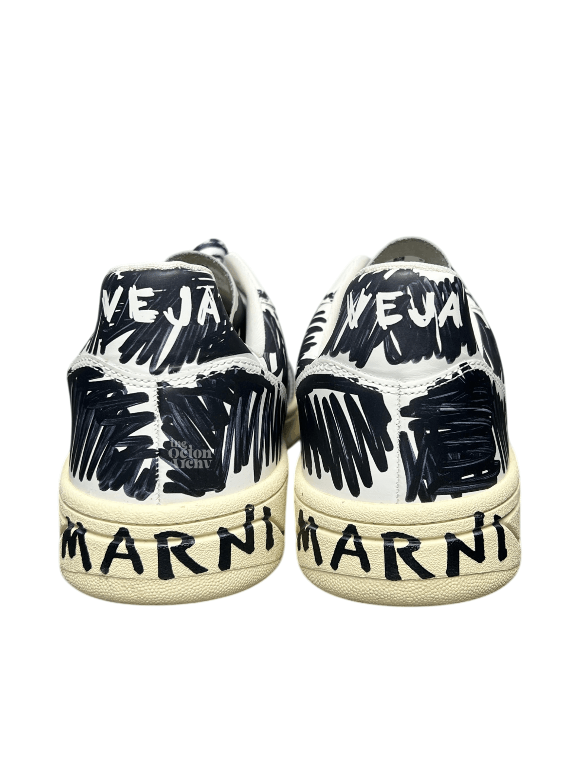 Marni × Veja Size 45 Veja x Marni V-10 Leather Black-Scribble VX0203067A Size US 11 / EU 44 - 3 Thumbnail