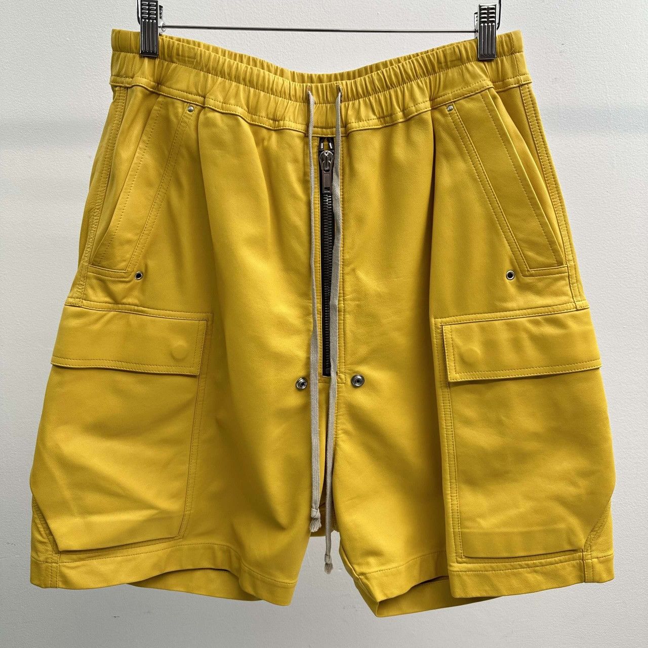 image of Rick Owens Leather Bela Cargo Shorts in Yellow, Men's (Size 34)