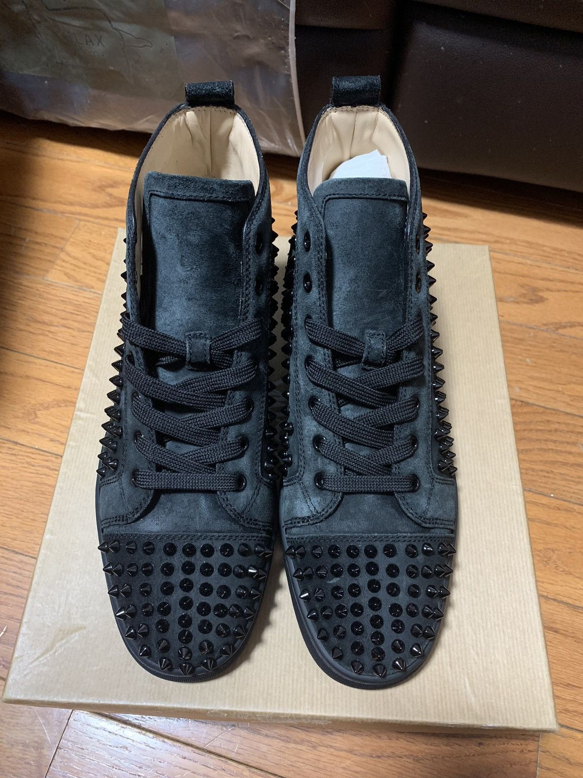 Christian Louboutin Christian Louboutin black suede spike high top sneakers 42 Size US 9 / EU 42 - 1 Thumbnail