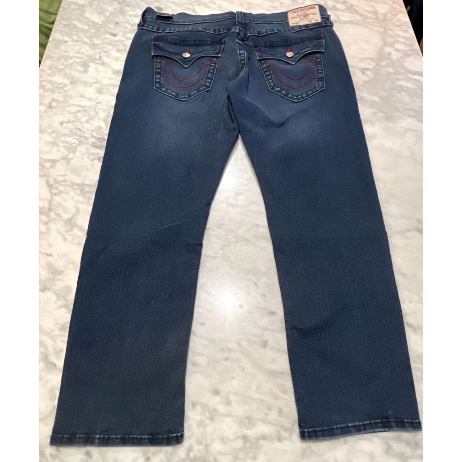 True Religion True Religion Geno Big T Flap Relax Slim Jeans Men 38 Dark Shivering Wash 701182 NWT Size ONE SIZE - 3 Thumbnail