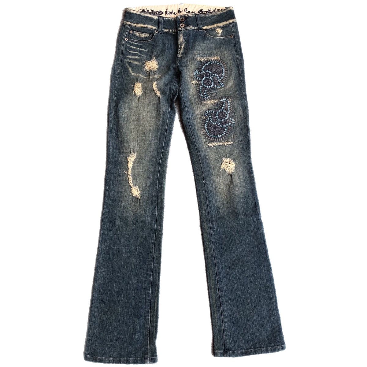 Japanese Brand People 4 Peace Flared Distressed Floral Embroidered Size US 27 - 9 Thumbnail