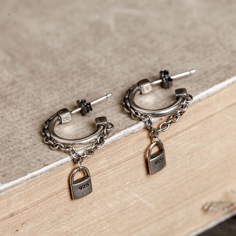 Jewelry Lock Hip-hop Earrings One Pairs Chrome Jewelry Size ONE SIZE - 1 Thumbnail