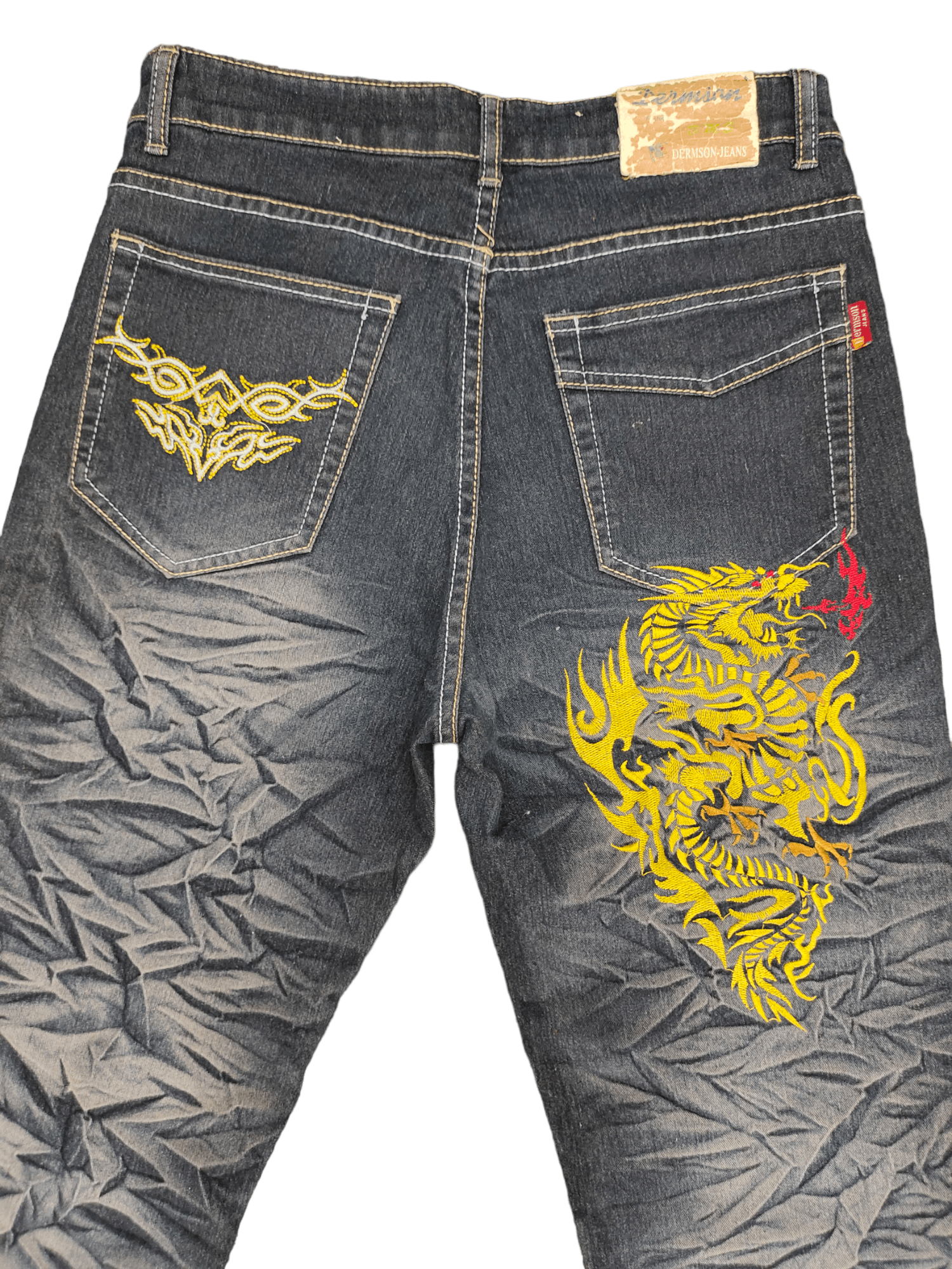 image of Sukajan Souvenir Jacket Sukajan Jeans Dermson Dragon Embroidered Karakuri Tamashi, Men's (Size 30)